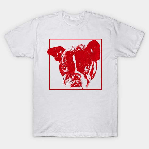 boston terrier / french bulldog red outline T-Shirt by Arteria6e9Vena